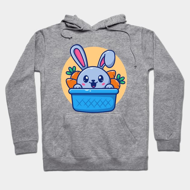 Cute Rabbit In Basket With Carrot Cartoon Hoodie by Catalyst Labs